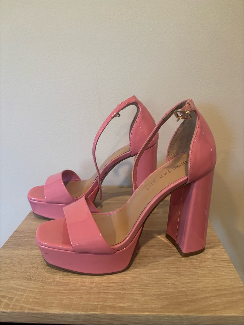 Madden Girl Pink Patent Platform Block Heels